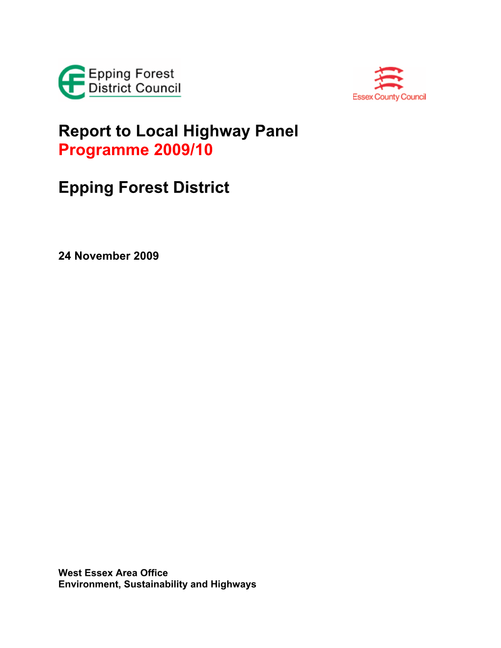 Report to Local Highway Panel, Epping Forest District