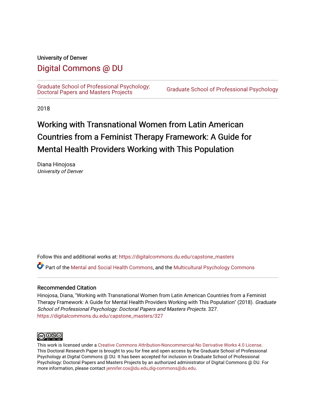 Working with Transnational Women from Latin American Countries from a Feminist Therapy Framework: a Guide for Mental Health Providers Working with This Population