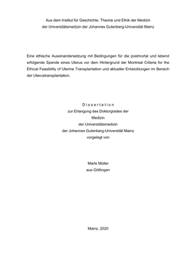 Aus Dem Institut Für Geschichte, Theorie Und Ethik Der Medizin Der Universitätsmedizin Der Johannes Gutenberg-Universität Mainz