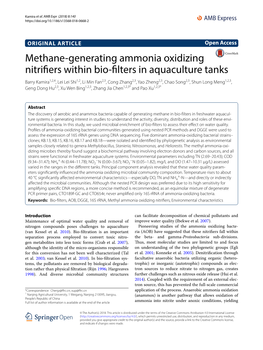 Methane-Generating Ammonia Oxidizing Nitrifiers Within Bio-Filters in Aquaculture Tanks