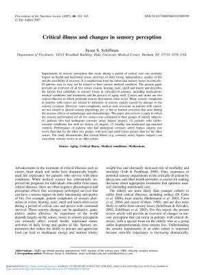 Critical Illness and Changes in Sensory Perception