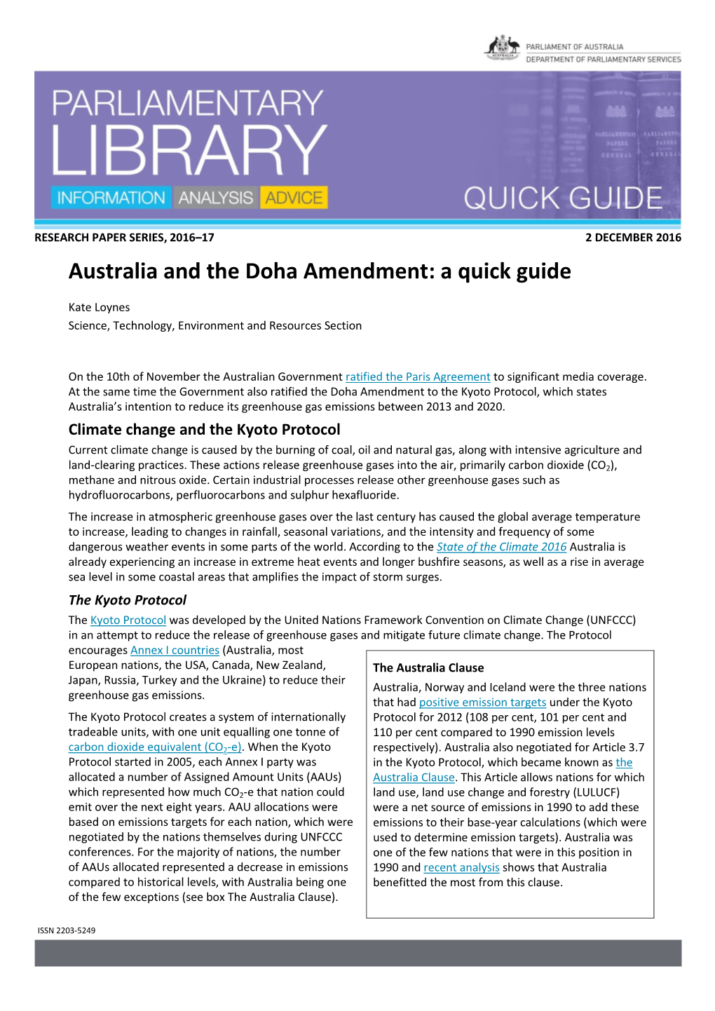 Australia and the Doha Amendment: a Quick Guide