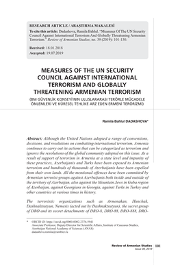 Measures of the UN Security Council Against International Terrorism and Globally Threatening Armenian Terrorism.” Review of Armenian Studies, No