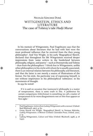 WITTGENSTEIN, ETHICS and LITERATURE the Case of Tolstoy's