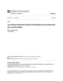 Las Crónicas Femeninas De Elena Poniatowska En La Construcción De Un Archivo Digital