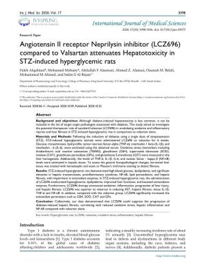 LCZ696) Compared to Valsartan Attenuates Hepatotoxicity in STZ-Induced Hyperglycemic Rats Faleh Alqahtani#, Mohamed Mohany#, Abdullah F Alasmari, Ahmed Z