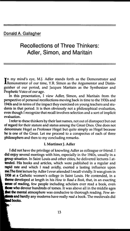 Adler, Simon, and Maritain