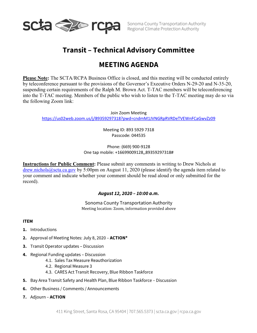 Transit – Technical Advisory Committee 8-12-2020