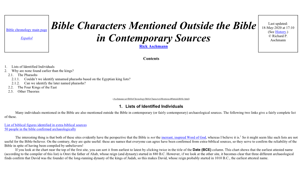 Bible Characters Mentioned Outside the Bible (See History.)