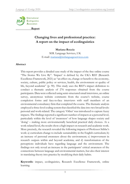 Changing Lives and Professional Practice: a Report on the Impact of Ecolinguistics