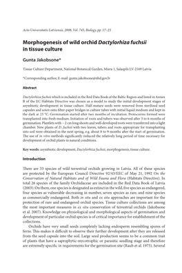 Morphogenesis of Wild Orchid Dactylorhiza Fuchsii in Tissue Culture