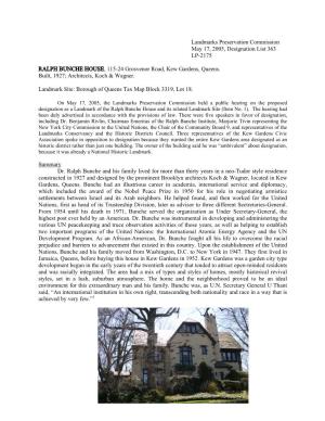 Ralph Bunche House Designation Report
