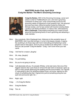 MASTERS Audio Club, April 2014 Craig the Barber: the Men's
