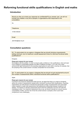 AQA Response Reforming Functional Skills Qualifications in English And