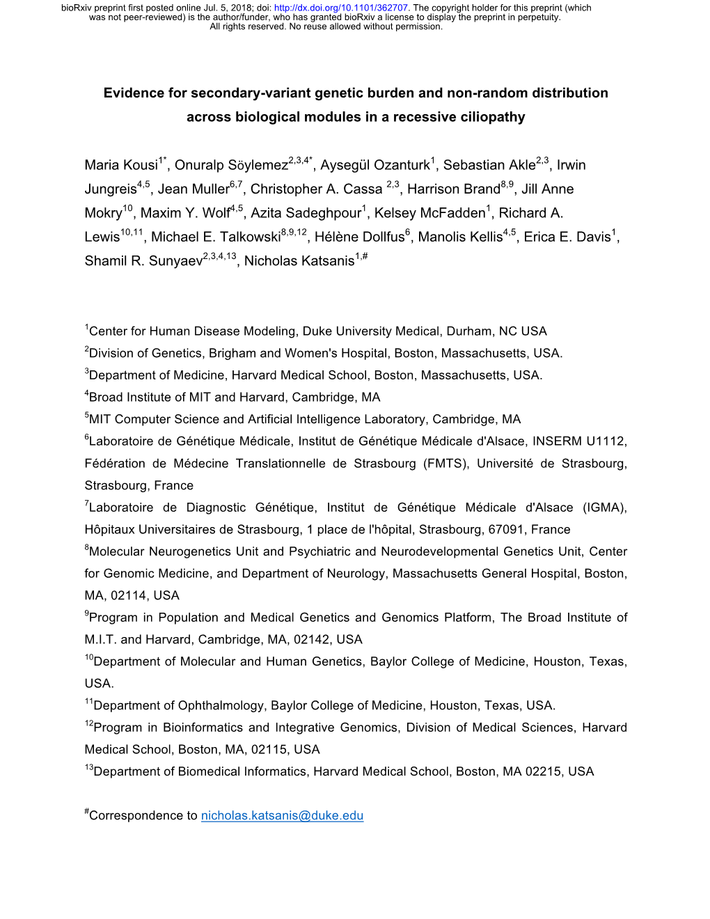 Evidence for Secondary-Variant Genetic Burden and Non-Random Distribution Across Biological Modules in a Recessive Ciliopathy