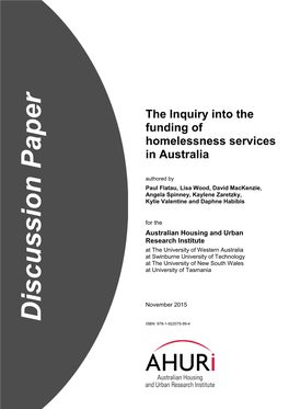 The Inquiry Into the Funding of Homelessness Services in Australia
