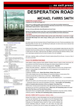 DESPERATION ROAD MICHAEL FARRIS SMITH MARKETING & SALES POINTS Longlisted for the CWA Gold Dagger 2017