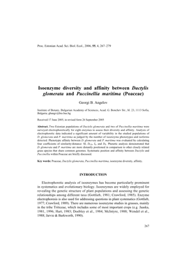 Isoenzyme Diversity and Affinity Between Dactylis Glomerata and Puccinellia Maritima (Poaceae)