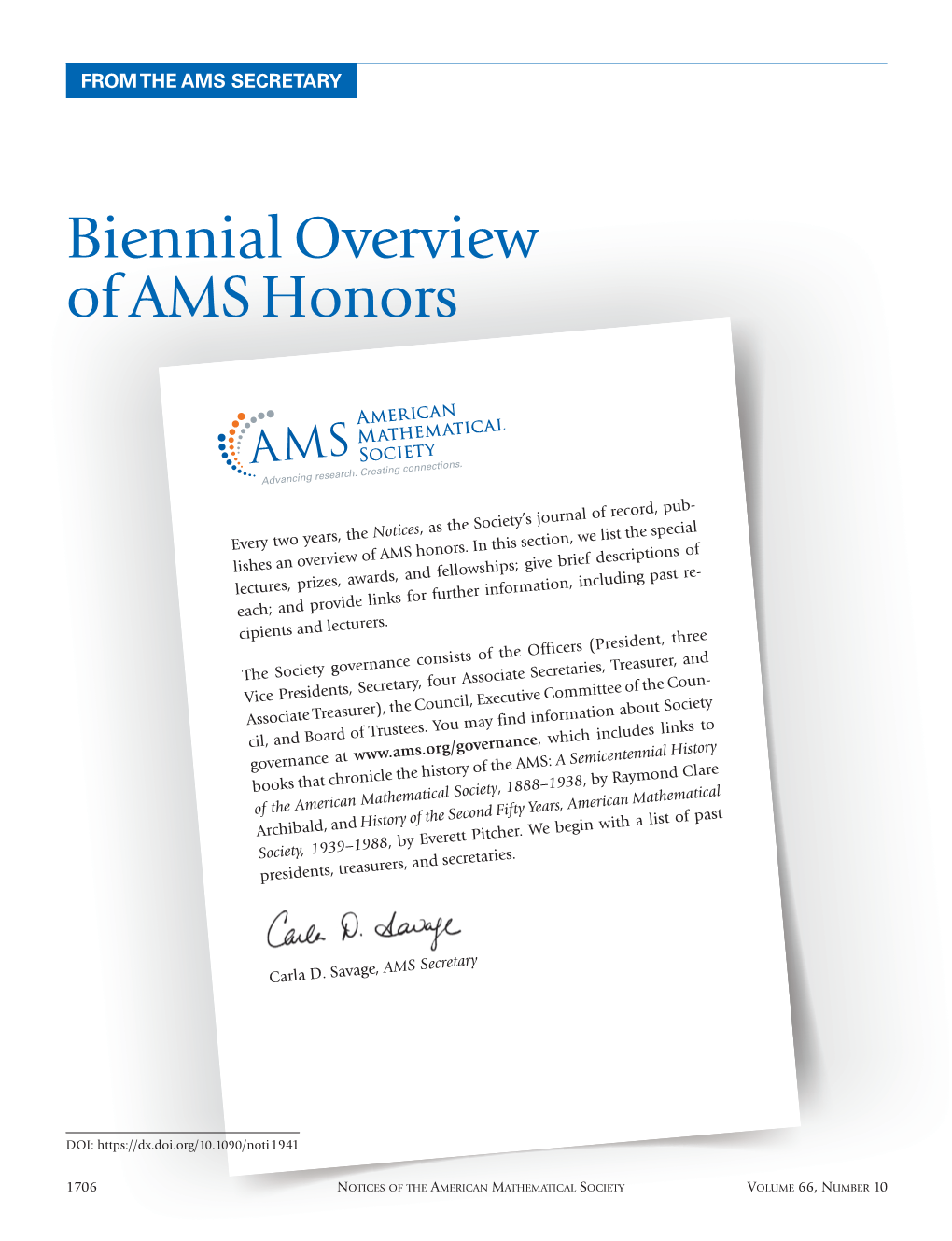 Biennial Overview of AMS Honors