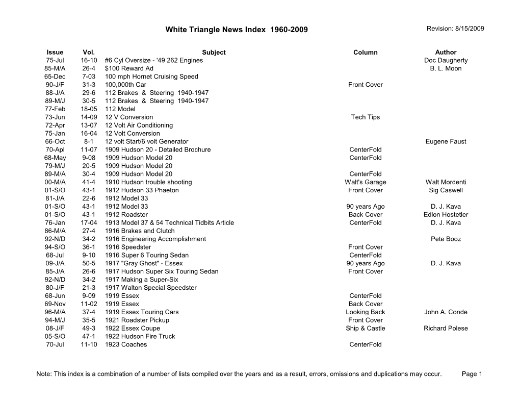 White Triangle News Index 1960-2009 Revision: 8/15/2009