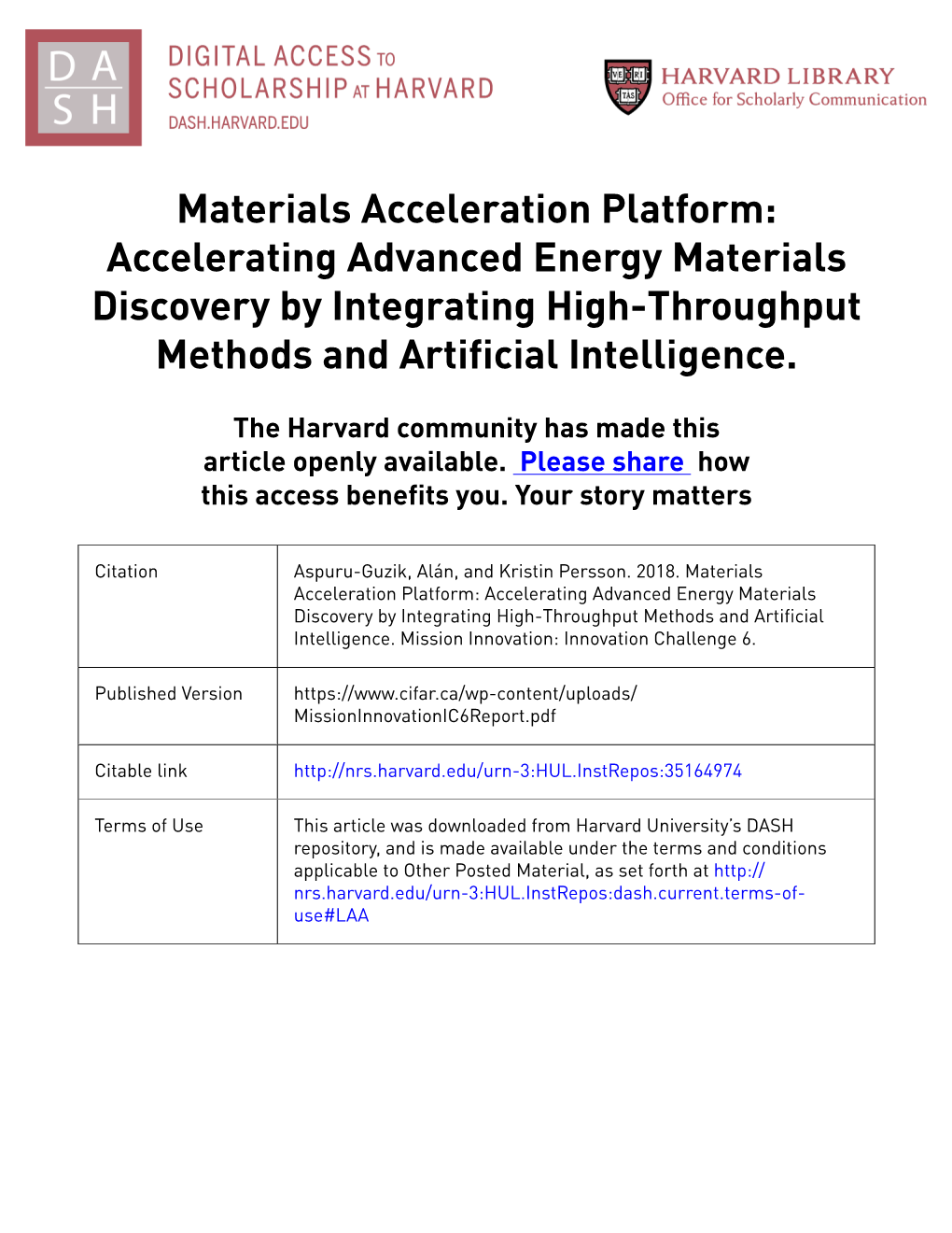 Materials Acceleration Platform—Accelerating Advanced Energy