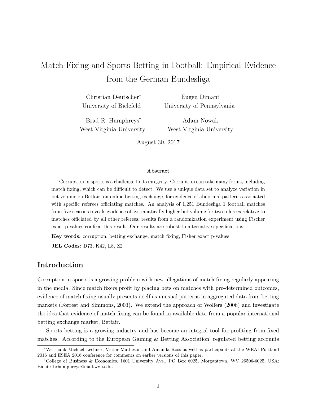 Match Fixing and Sports Betting in Football: Empirical Evidence from the German Bundesliga