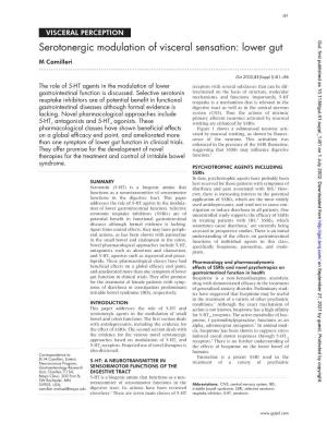 Serotonergic Modulation of Visceral Sensation: Lower Gut M Camilleri