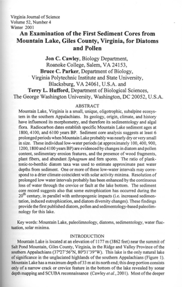 An Examination of the First Sediment Cores from Mountain Lake, Giles County, Virginia, for Diatoms and Pollen Jon C