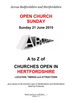 OPEN CHURCH SUNDAY a to Z of CHURCHES OPEN in HERTFORDSHIRE
