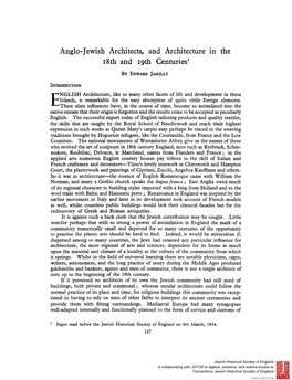 Anglo-Jewish Architects, and Architecture in the 18Th and 19Th Centuries1