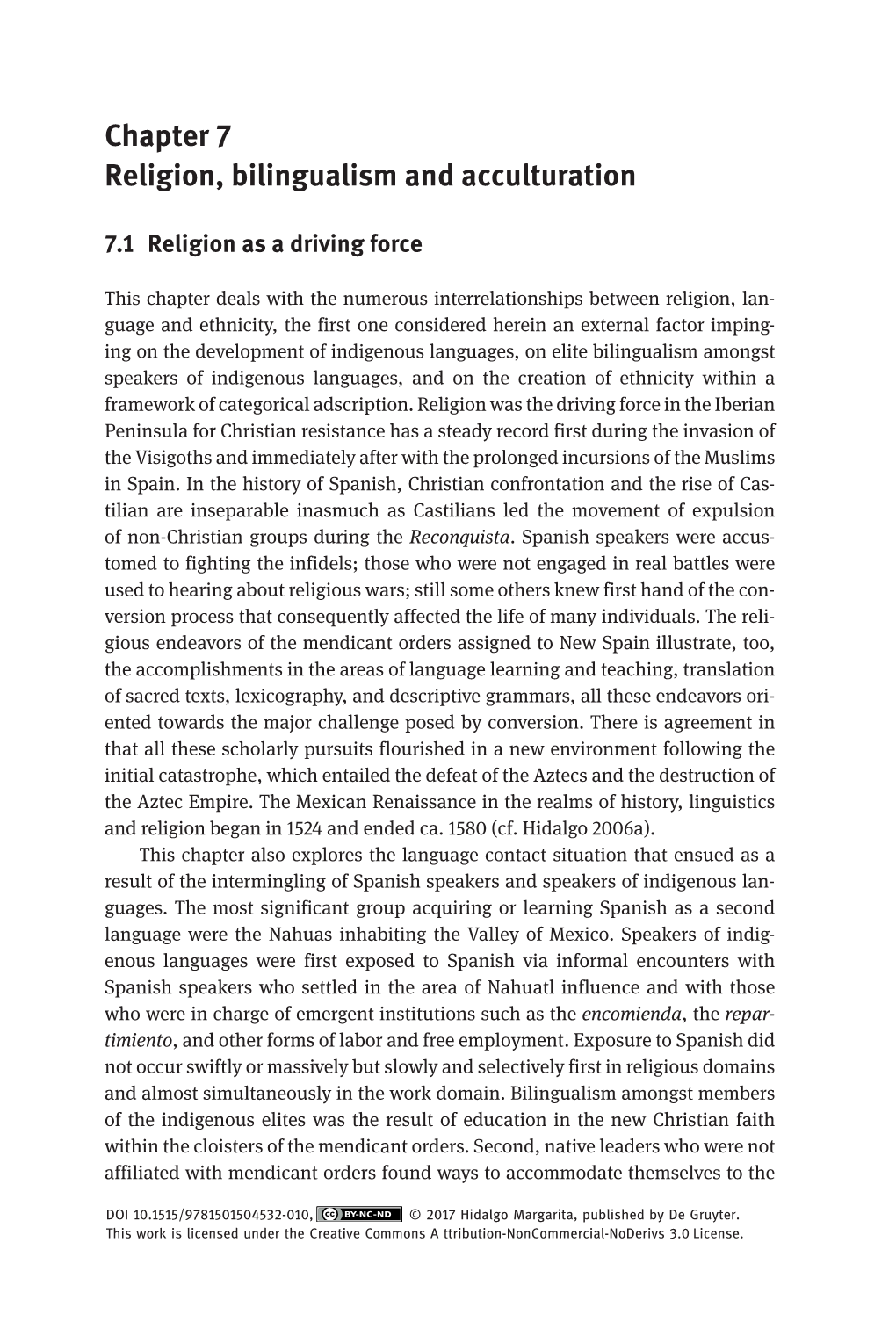 Chapter 7 Religion, Bilingualism and Acculturation