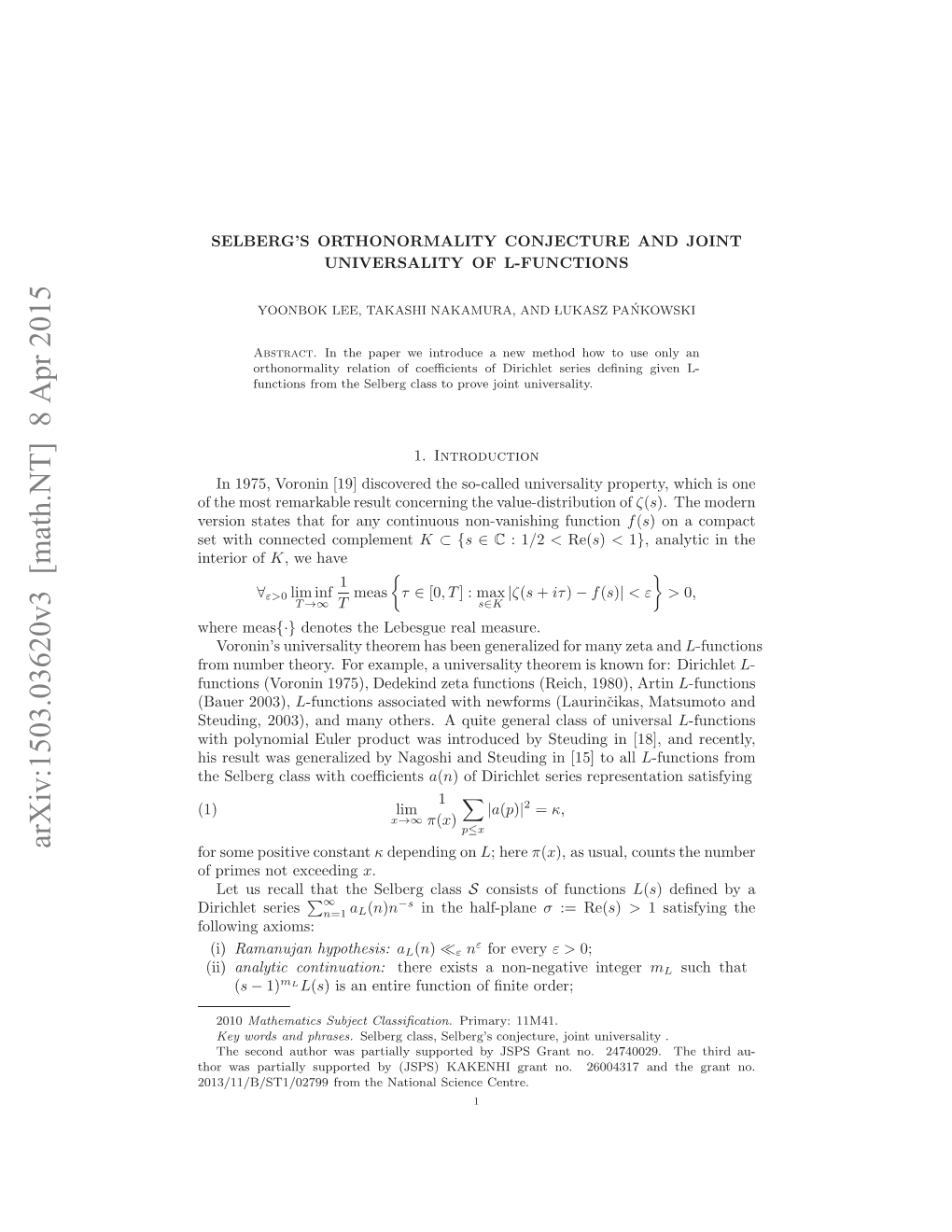 Arxiv:1503.03620V3 [Math.NT]