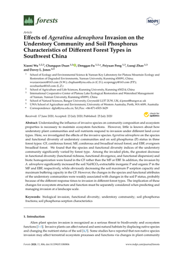 Effects of Ageratina Adenophora Invasion on the Understory