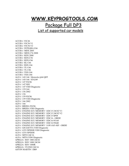 Package Full DP3 List of Supported Car Models