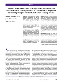 Altered Brain Activation During Action Imitation and Observation in Schizophrenia: a Translational Approach to Investigating Social Dysfunction in Schizophrenia