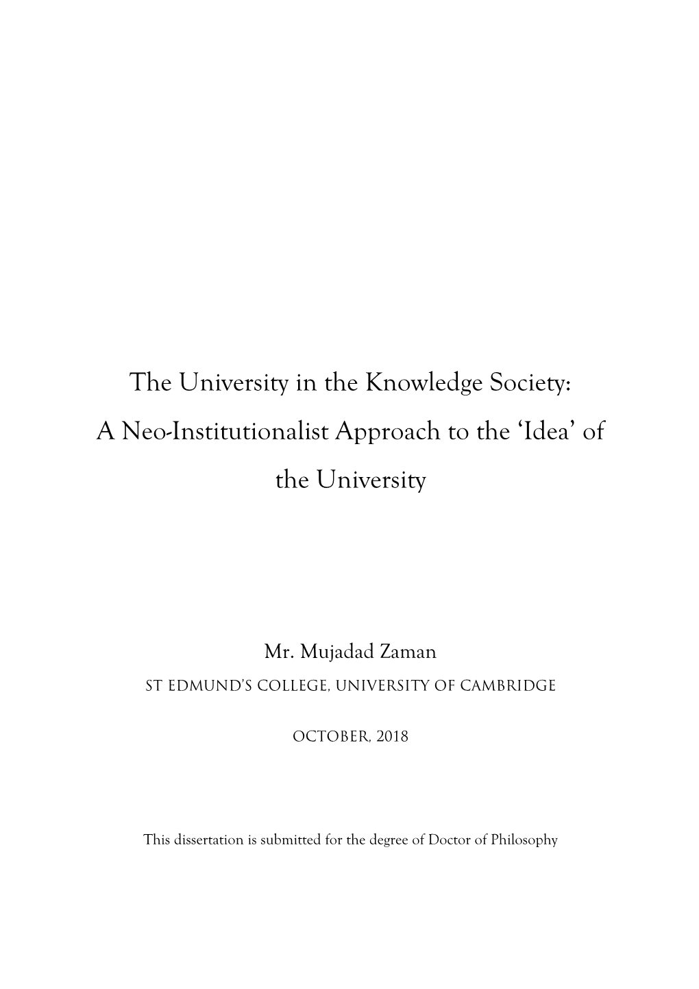 The University in the Knowledge Society: a Neo-Institutionalist Approach to the ‘Idea’ of the University