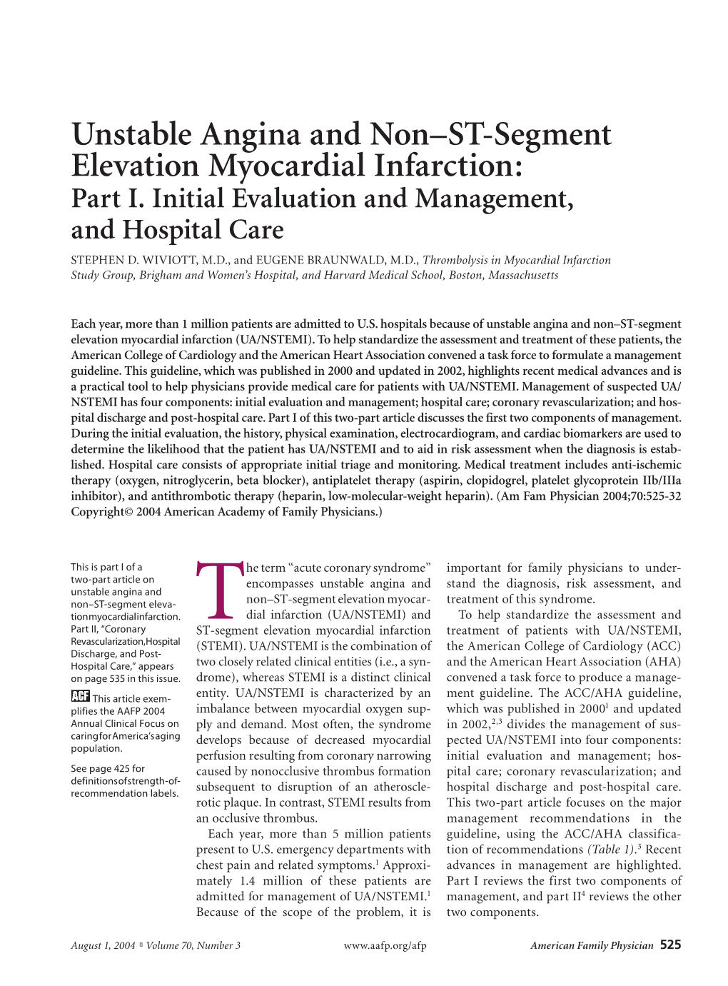 Unstable Angina and Non–ST-Segment Elevation Myocardial Infarction: Part I