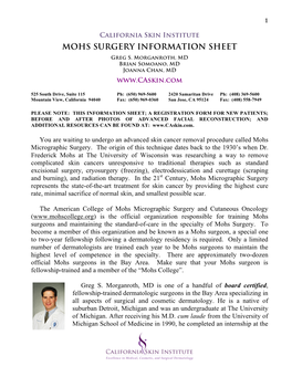 MOHS SURGERY INFORMATION SHEET Greg S