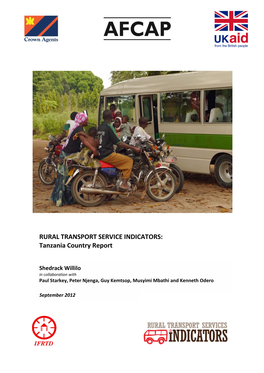 RURAL TRANSPORT SERVICE INDICATORS: Tanzania Country Report
