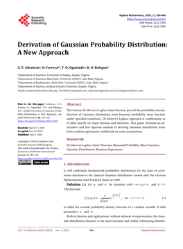 Derivation of Gaussian Probability Distribution: a New Approach