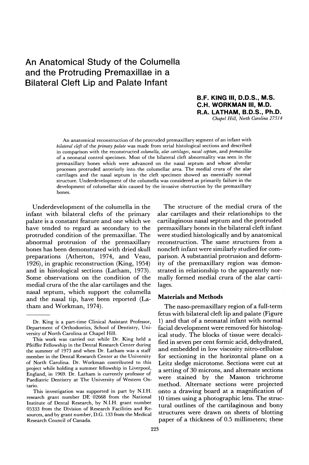 An Anatomical Study of the Columella and the Protruding Premaxillae in a Bilateral Cleft Lip and Palate Infant