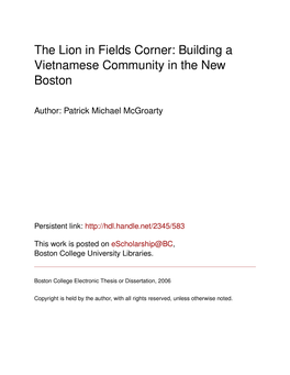 The Lion in Fields Corner: Building a Vietnamese Community in the New Boston