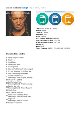 Willie Nelson Songs Mp3, Flac, Wma