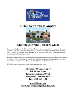 Hilton New Orleans Airport Meeting & Event Resource Guide