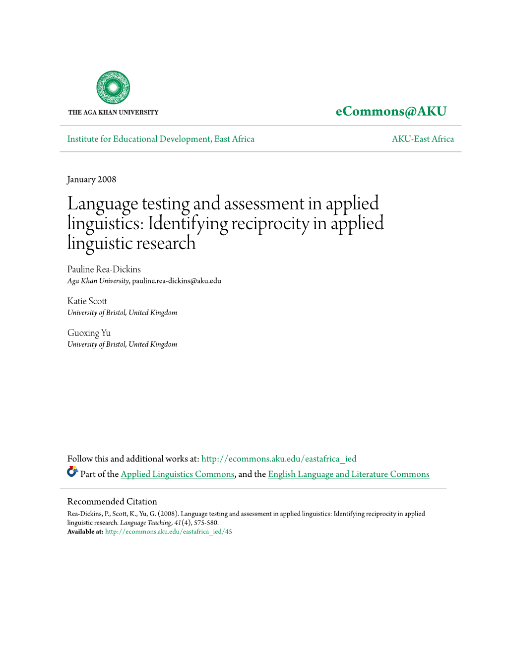 Language Testing and Assessment in Applied Linguistics: Identifying