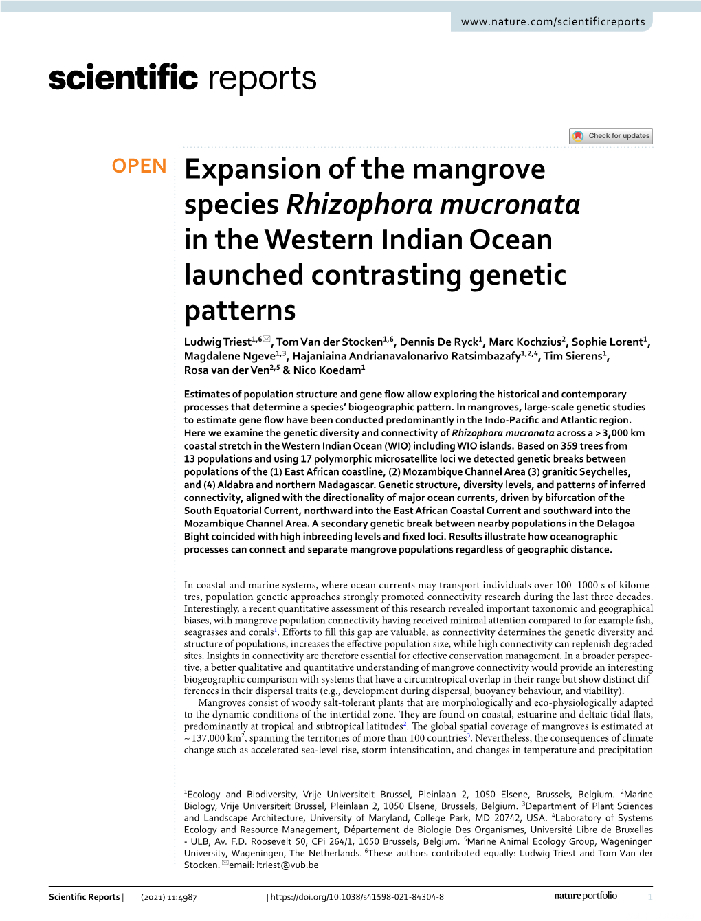 Expansion of the Mangrove Species Rhizophora Mucronata in The