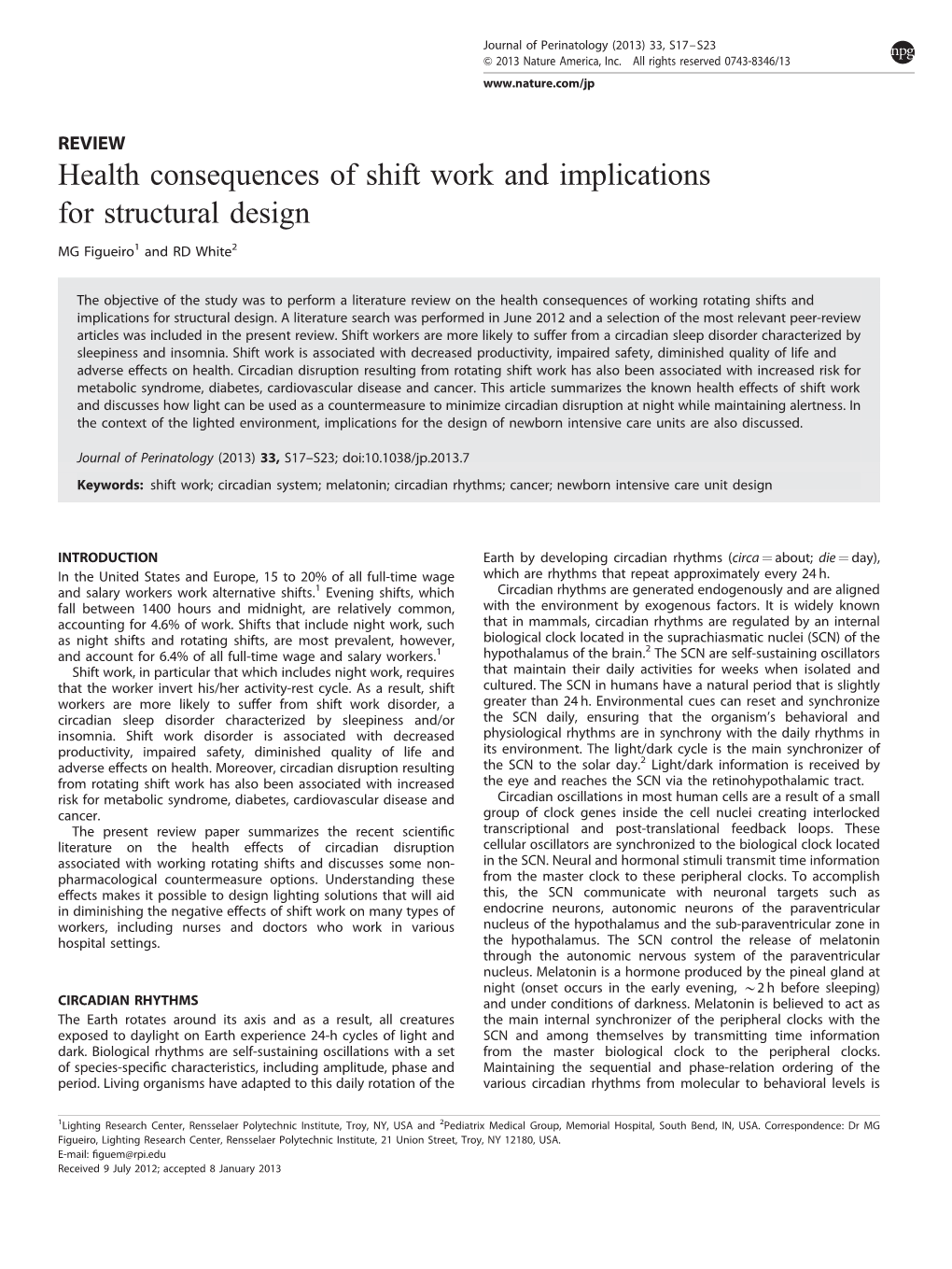 Health Consequences of Shift Work and Implications for Structural Design