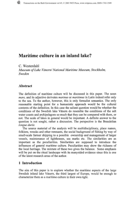 Maritime Culture in an Inland Lake?