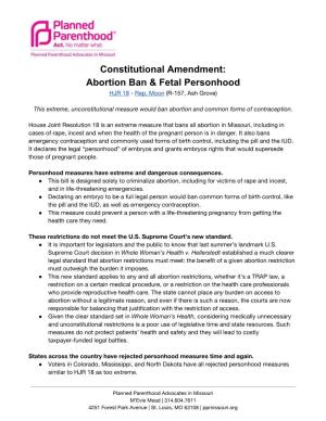 Constitutional Amendment: Abortion Ban & Fetal Personhood