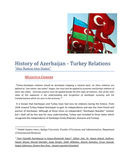 History of Azerbaijan - Turkey Relations “One Nation-Two States”